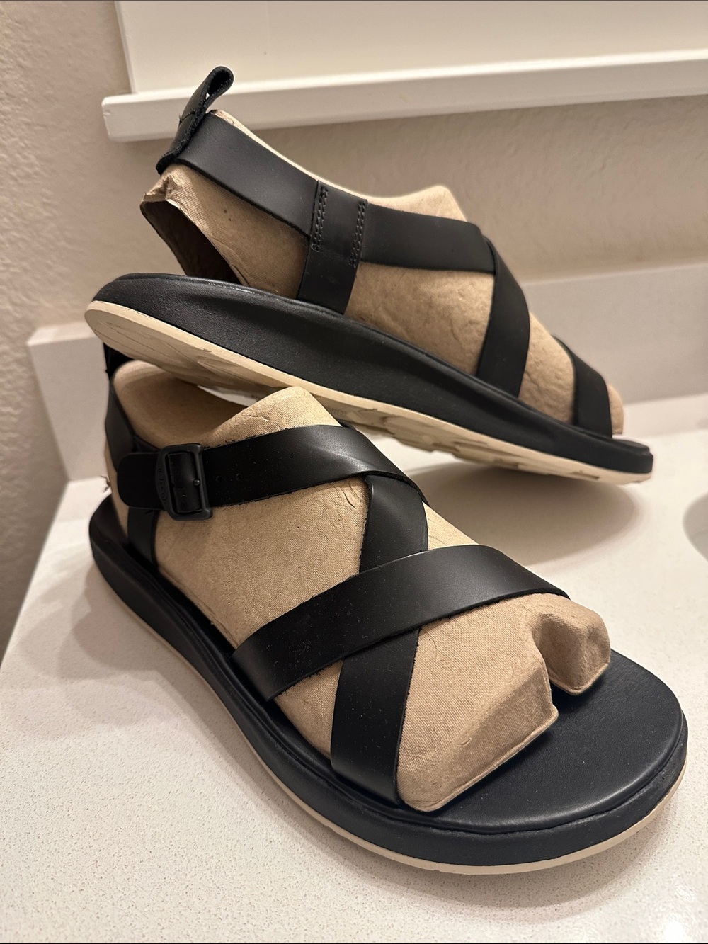 Chaco Men’s Black Strappy Sandals with Tan Footbed